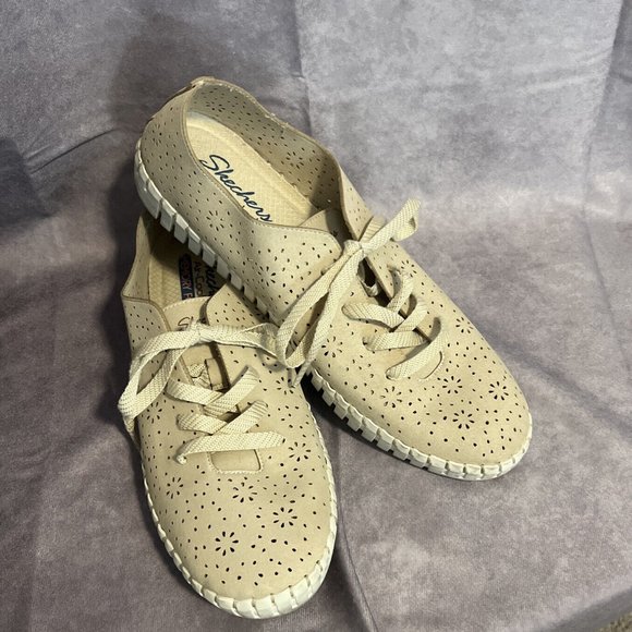 Skechers Shoes - Skechers Women's Sepulveda AirCooled Memory Foam Lace Up Beige Sneaker Shoes 11